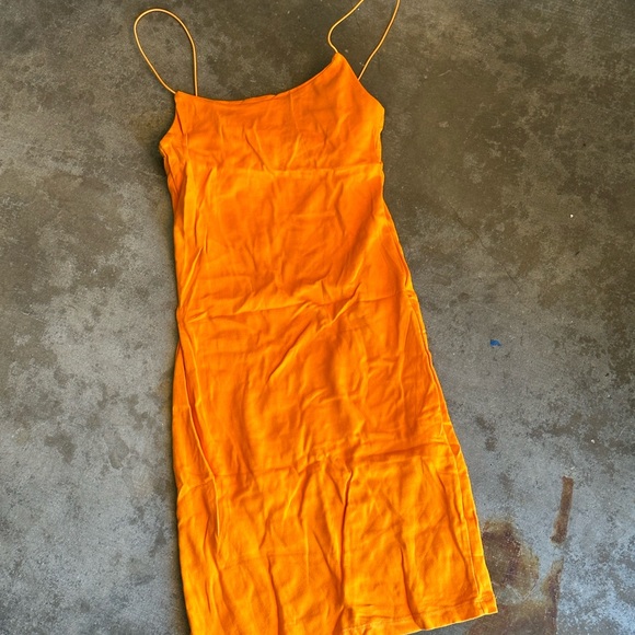 zara orange dress NWT POPLIN MINI REFERENCE elastic cuffs and neckline finished with tassels SATIN MIDI DRESS - Orange